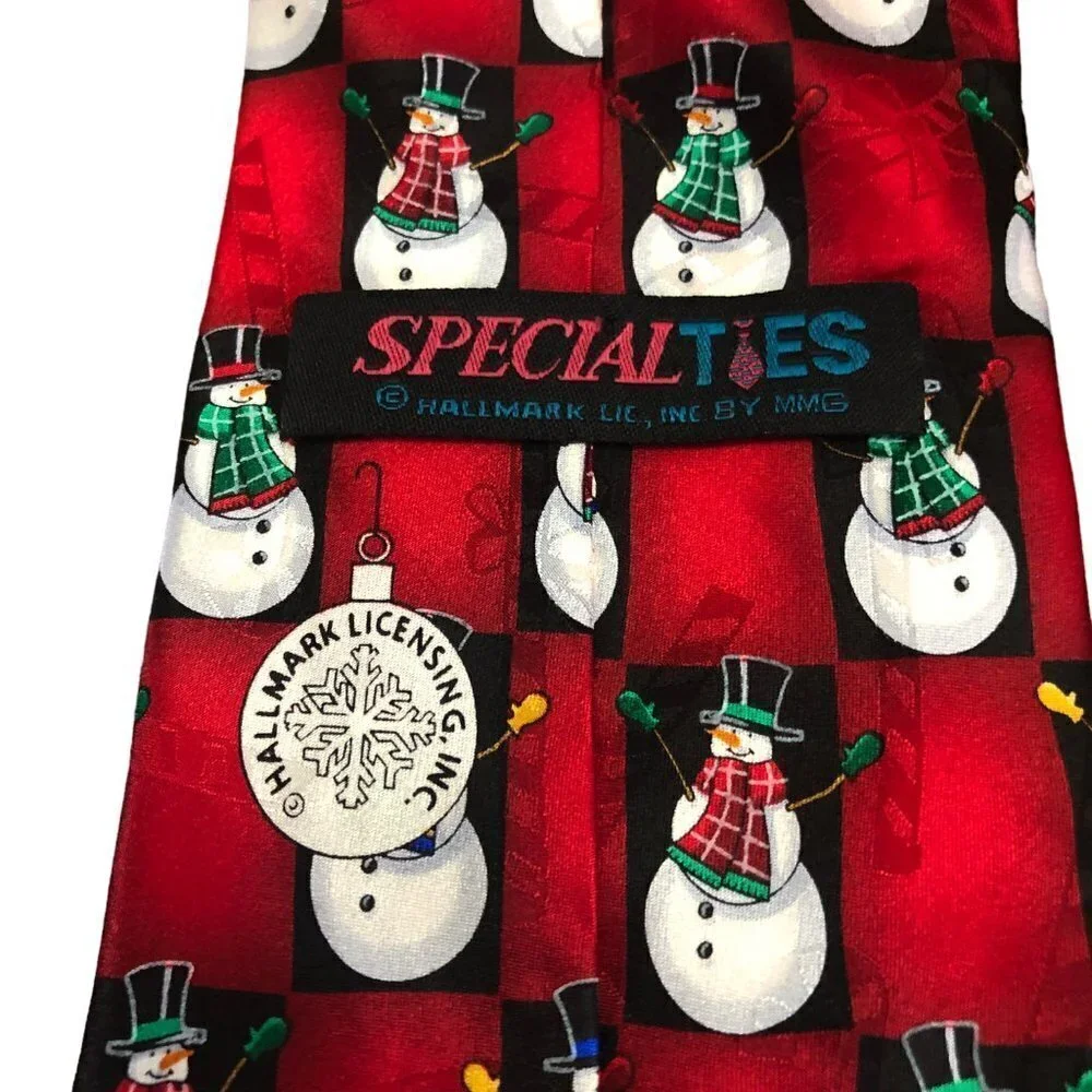 Hallmark Specialties Christmas Snowmen Necktie All Silk Red Tie EUC